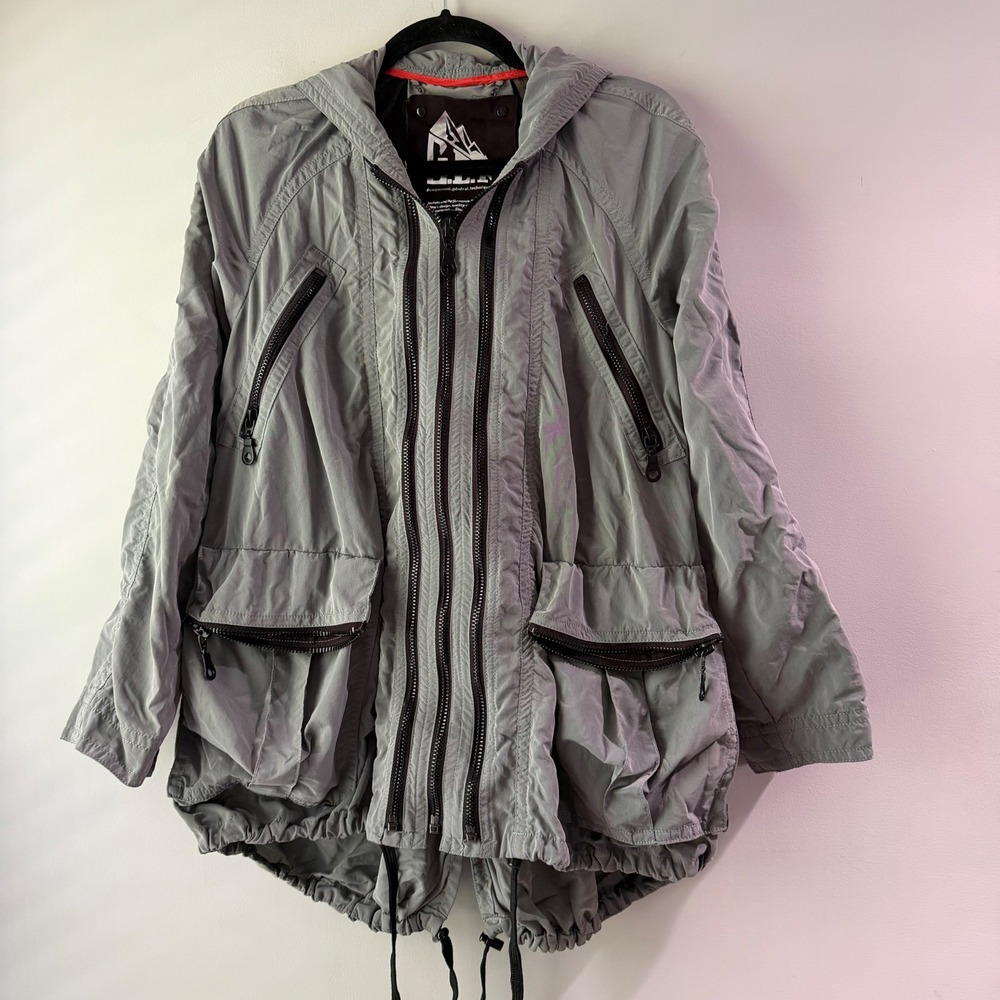 G.E.T. Hooded Windbreaker Jacket Hiking XS Grey Utility Y2K Techwear Gorpcore